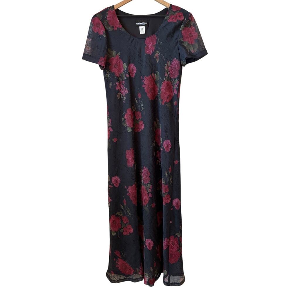VTG 90s Michael Blair Maxi Dress Sz 12 Floral Sheer Whimsigoth Witchy Dark Fairy